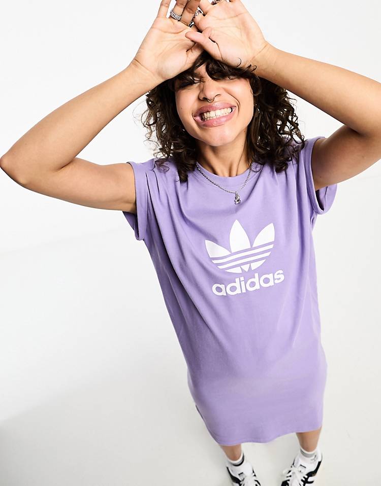 adidas Originals House Of Classics Trefoil t-shirt dress in purple